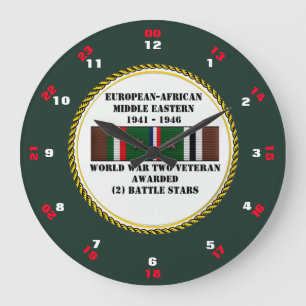 2 BATTLE STARS VETERAN DES Zweiten Weltkriegs Große Wanduhr