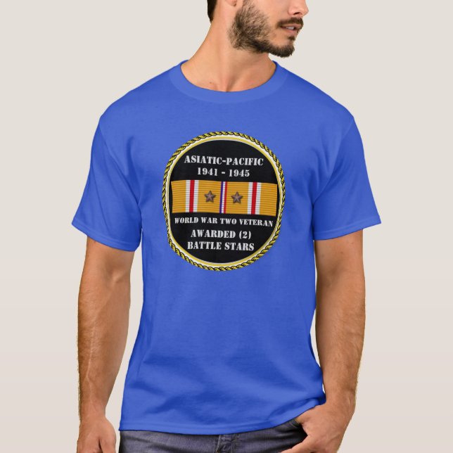 2 BATTLE STARS Weltkrieg Asiatischer Pazifischer V T-Shirt (Vorderseite)