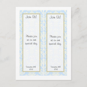 2 Blau/Weiß Damask Hochzeitssemble Save the Date L Ankündigungspostkarte