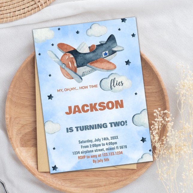 2. Blue Airplane Einladung zum Geburtstag (2nd Blue Airplane Birthday Invitations)