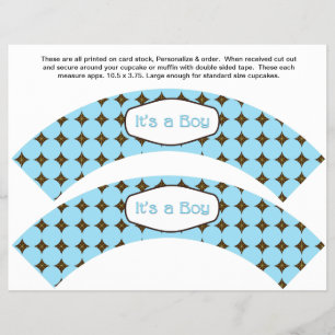 2 Blue BOY Baby Personalisiert Cupcake Wrappers Flyer