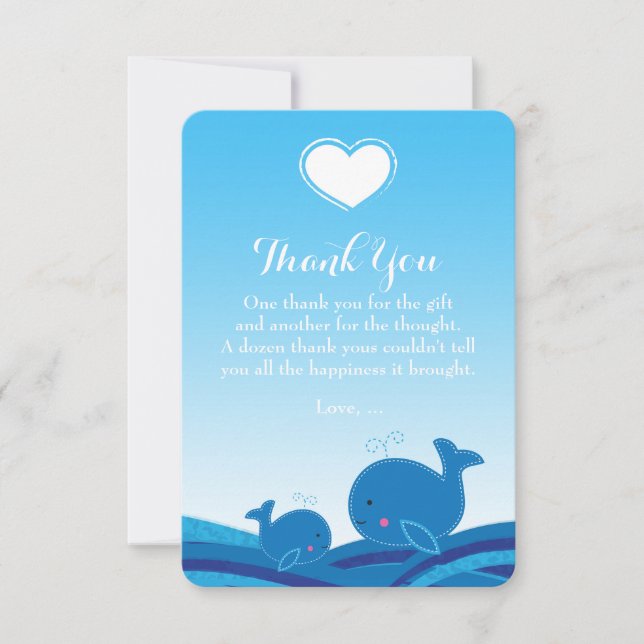 2 Blue Whales Baby Dusche Vielen Dank Karten (Vorderseite)