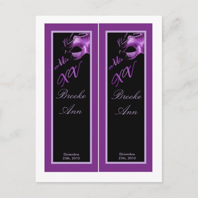 2 Buchmarken Mis XV Lila Lilac Black Party Postkarte (Vorderseite)