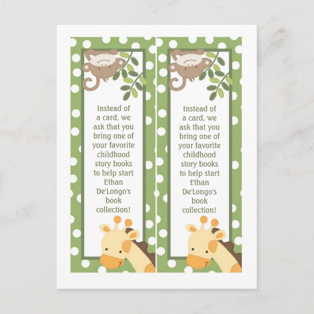 2 Buchmarken Safari Jungle Giraffe Monkey Green Postkarte (Vorderseite)