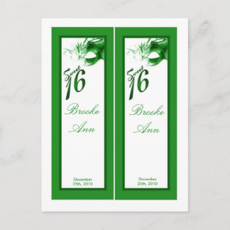 2 Buchmarken Sweet 16 Green Party Einladungspostkarte