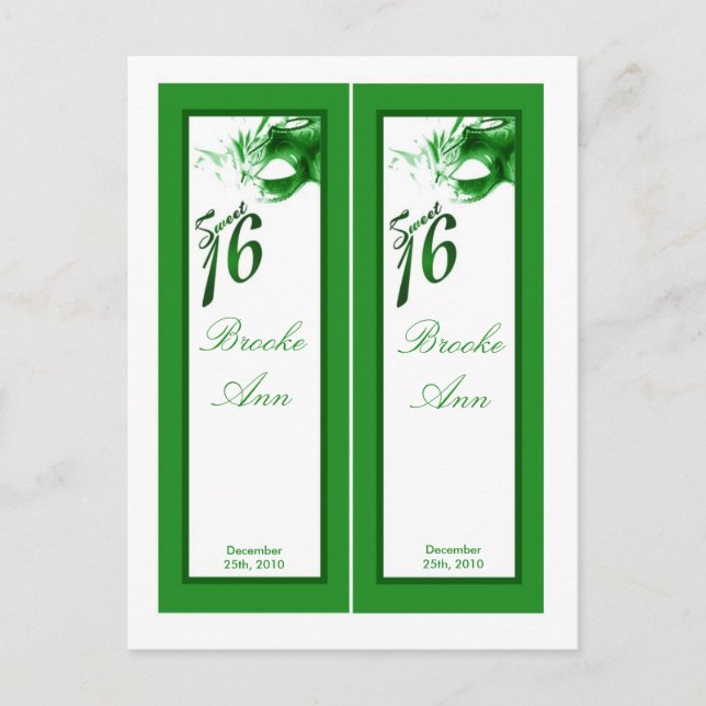 2 Buchmarken Sweet 16 Green Party Einladungspostkarte (Vorderseite)