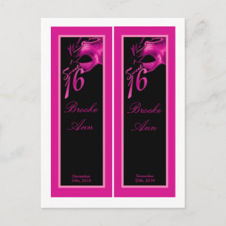 2 Buchmarken Sweet 16 Hot Pink Black Party Einladungspostkarte