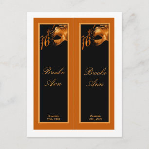 2 Buchmarken Sweet 16 Orange Black Party Einladungspostkarte