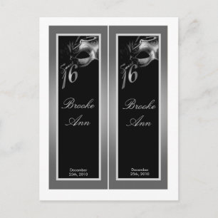 2 Buchmarken Sweet 16 Silver Black Party Einladungspostkarte