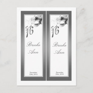 2 Buchmarken Sweet 16 White Silver Party Einladungspostkarte