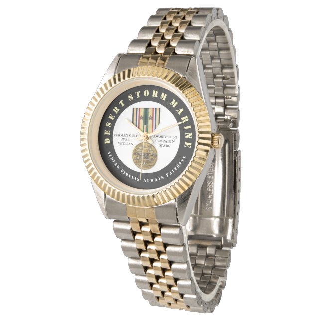 2 CAMPAIGN STARS Wüste Storm Marine SEMPER Fi Armbanduhr (Schrägansicht)