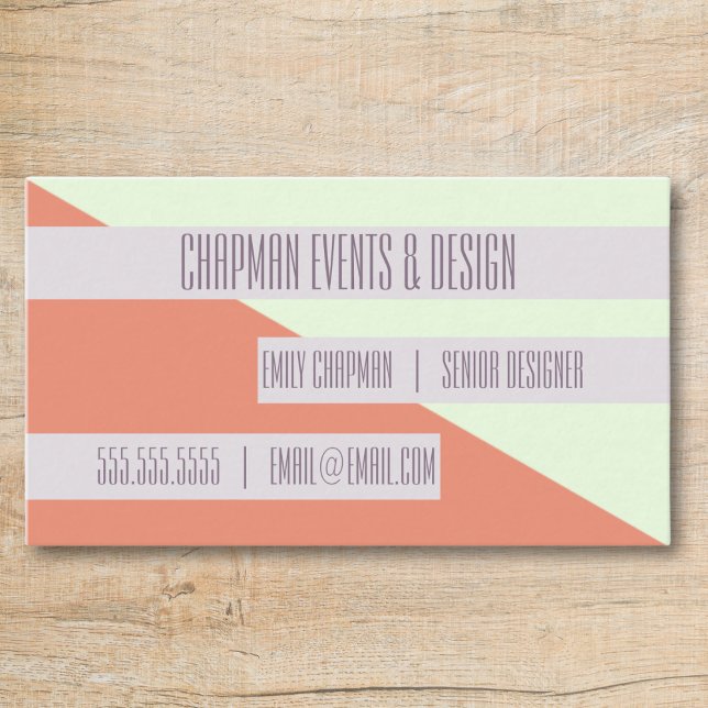 2 carte de nom | Bloc de couleur géométrique moder (business card with slot for two names fun modern geometric pink and green, two contacts)