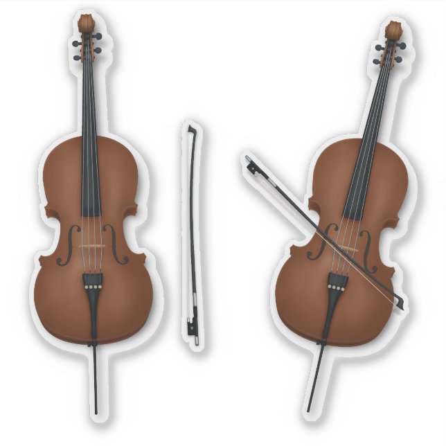 2 Cellos & Bows Trompe L'oeil Musikinstrument Aufkleber (Vorderseite)