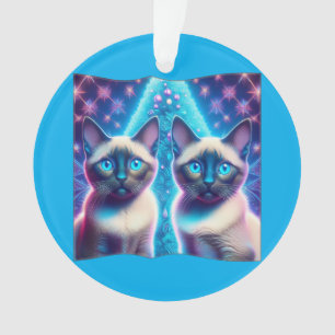 2 Chatons Siamois Posant Dans L'Arbre De Noël