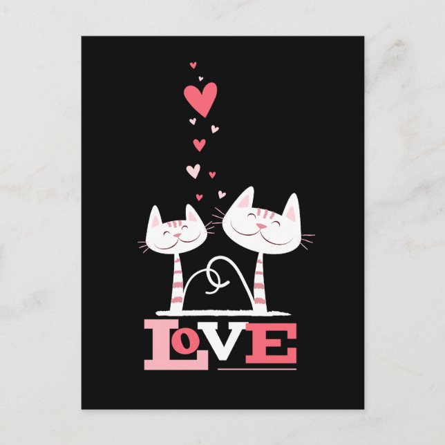 2 chats amoureux | Carte postale à thème Valentine (Devant)