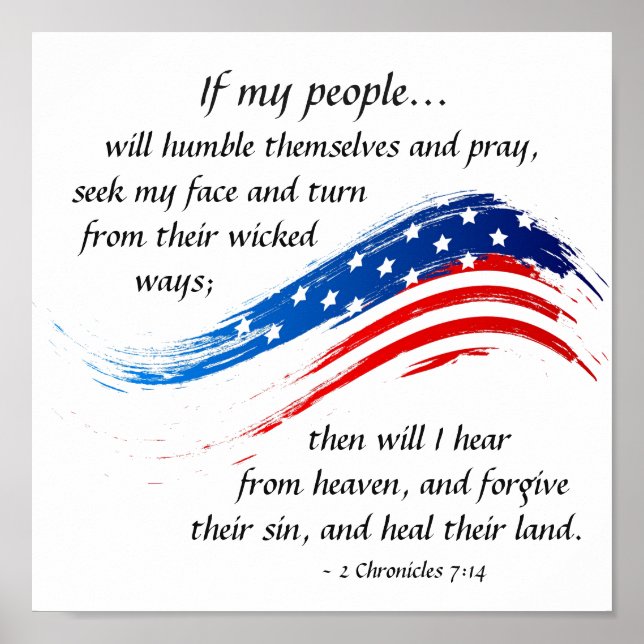 2 Chroniken 7:14 Schrift, amerikanische Flagge Poster (Vorne)