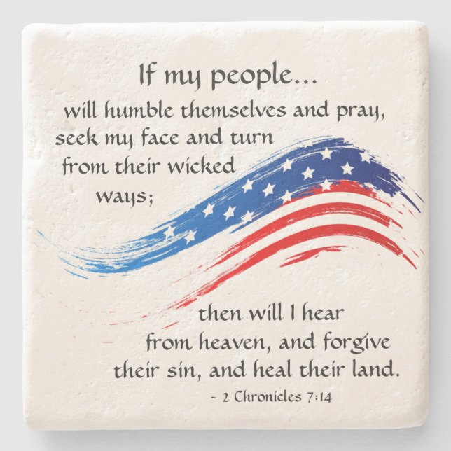 2 Chroniken 7:14 Schrift, amerikanische Flagge Steinuntersetzer (Vorderseite)