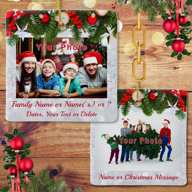 2 Côté, Ornement Photo Famille, Personnalisé (Personalised Family Christmas ornament. Personalized photo Christmas ornaments. Family Ornaments. )