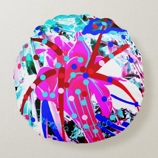 2 CÔTÉS FESTIVE FLEURS Coussin rond (Devant)