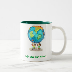2 Couleurs Aide sauver notre planète. Tasse