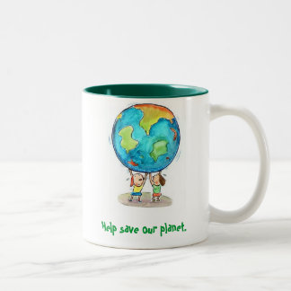 2 Couleurs Aide sauver notre planète. Tasse