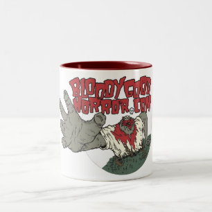 2 Couleurs Bonne tasse sanglante de logo d'horreur
