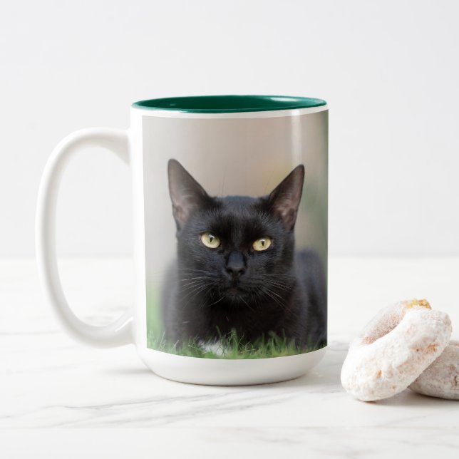 2 Couleurs chat noir - tasse de café (Avec donut)