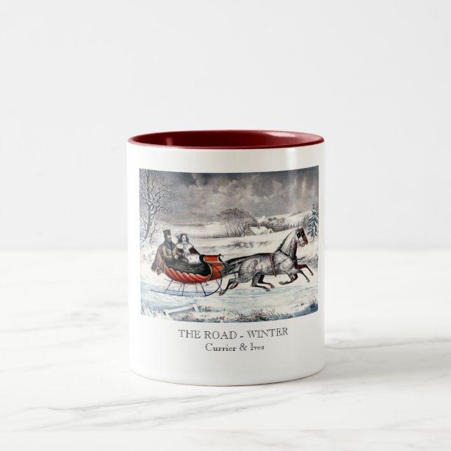2 Couleurs Currier et Ives - tasse - la ROUTE, HIVER (Centre)