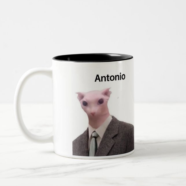 2 Couleurs drôle mème de chat antonio tasse design (Gauche)