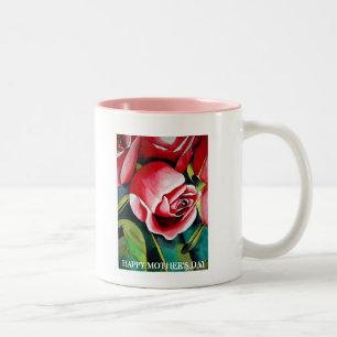 2 Couleurs Fleur rose Rosebud Joyeuse tasse de la fête des mè