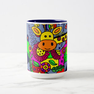 2 Couleurs Girafe fraîche dans la tasse de café de jardin