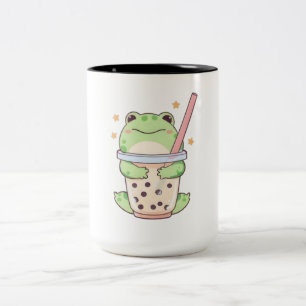 2 Couleurs Grenouille Chibi Mignonne Enlaçant une Tasse de Th