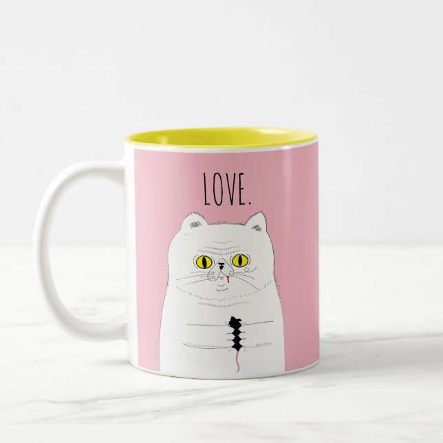 2 Couleurs Le chat avec la souris rougissent tasse rose (Gauche)