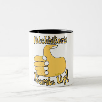 2 Couleurs Les pouces de l'auto-stoppeur lèvent la tasse