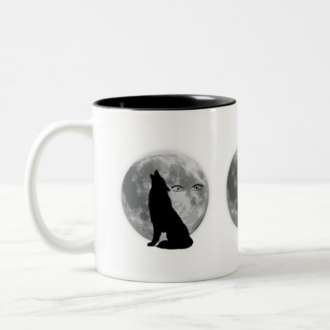 2 Couleurs Loup avec tasse de café-design pleine lune. (Gauche)
