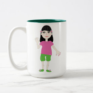 2 Couleurs mignonne fille de dessin animé et tasse de chat