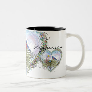 2 Couleurs Oiseaux bleus de tasse de bonheur