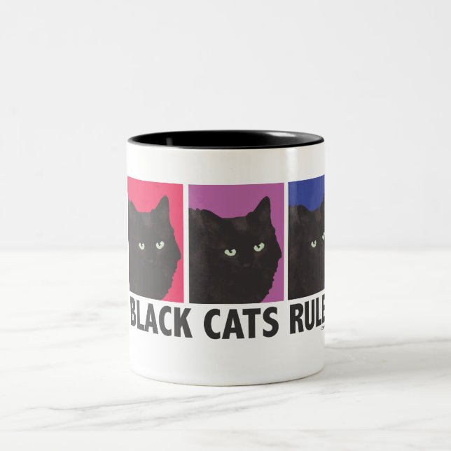 2 Couleurs RÈGLE de chats noirs ! Tasse de café (Centre)