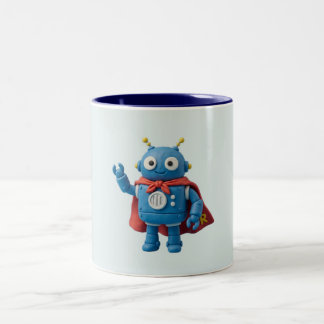 2 Couleurs Robot Hero | Tasse mascotte de super-héros bleu mi