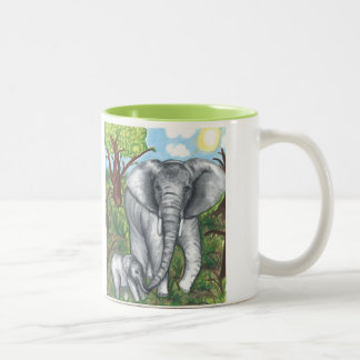2 Couleurs Tasse 11oz (blanc/vert) des éléphants de Maddie