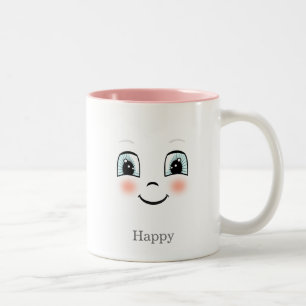 2 Couleurs Tasse à café blanche Two-Tone avec visage heureux 