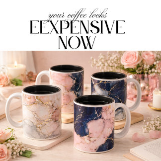 2 Couleurs Tasse à café en marbre noir et or luxe