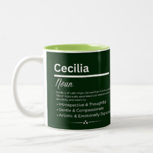 2 Couleurs Tasse à café personnalisée avec le prénom Cecilia,