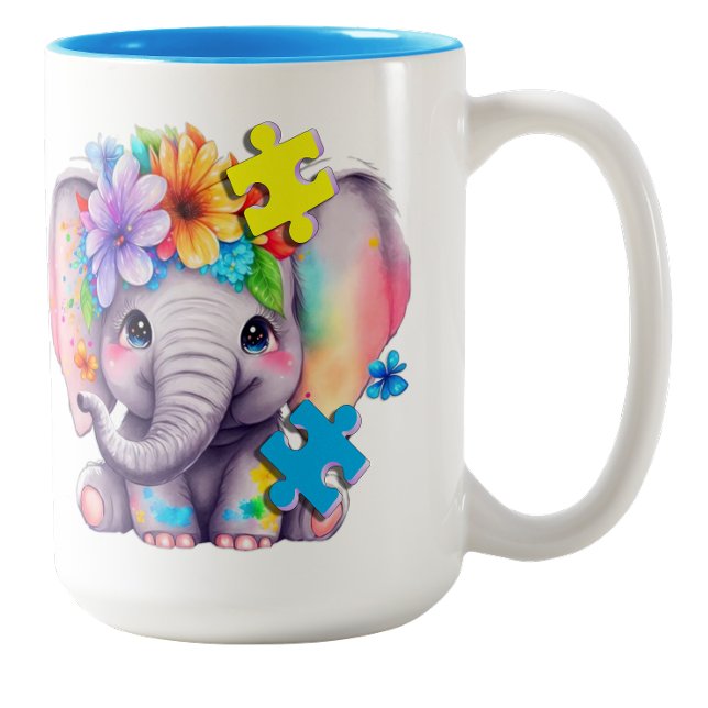 2 Couleurs Tasse à café sur l'autisme - Éléphant (Autism Coffee Mug-Elephant Two-Tone Coffee Mug)