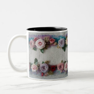 2 Couleurs Tasse à deux tons avec bordure de rose en tricot c
