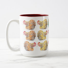 2 Couleurs Tasse à deux tons de poules colorées de mosaïque