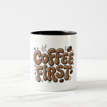 Tasse à typographie bulle rétro 'Café d'abord'