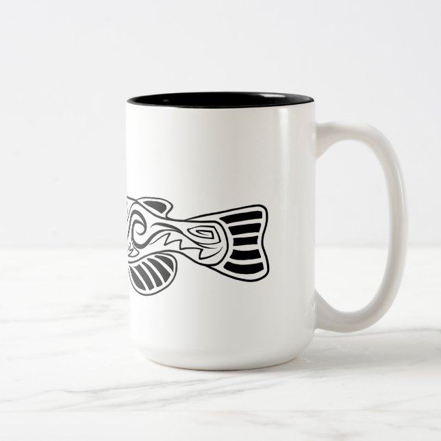 2 Couleurs Tasse abstraite de poisson-chat (Droit)
