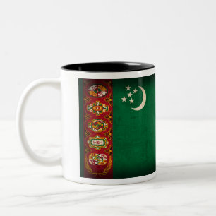2 Couleurs Tasse affligée par drapeau du Turkménistan