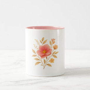 2 Couleurs Tasse - Aquarelle de fleur rose